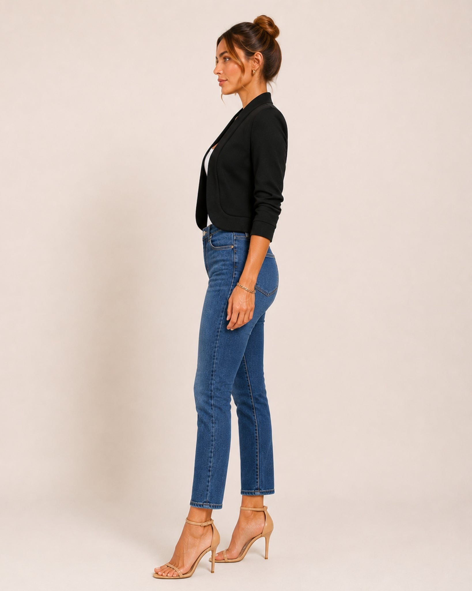 Women's Cropped Blazer with 3/4 Sleeves