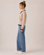 Women's V Neck Collared Knitted Jumper
