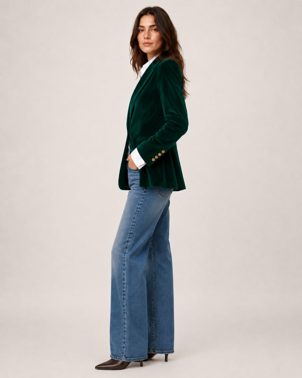 Women's Velvet Blazer Tailored Single Breasted Style