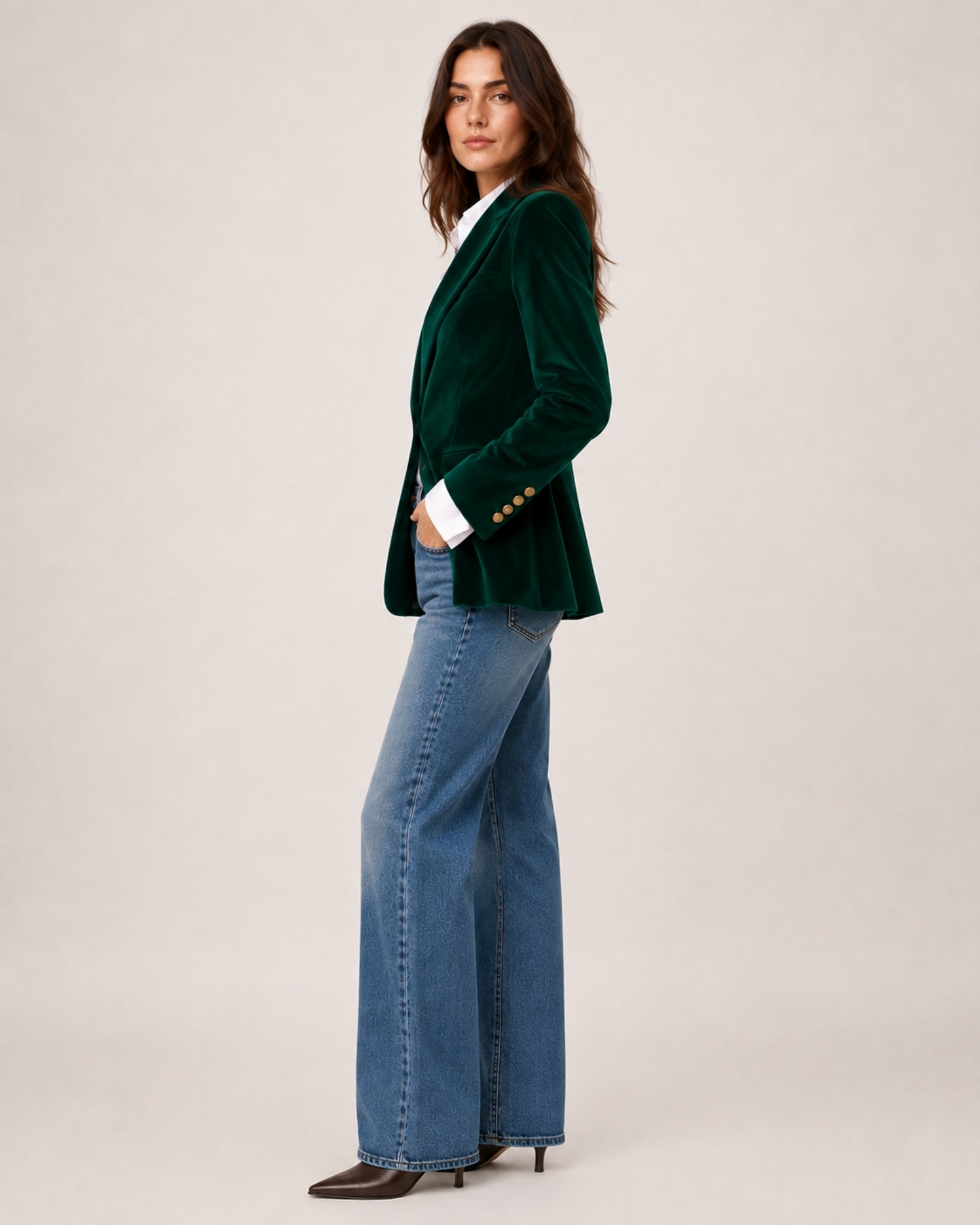 Women's Velvet Blazer Tailored Single Breasted Style