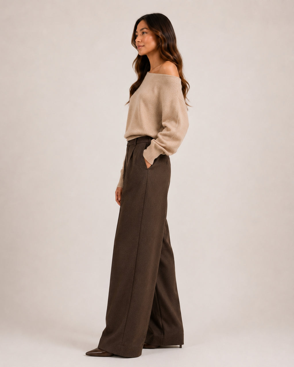 Women's Off Shoulder Knitted Jumper – Relaxed Asymmetric Knit