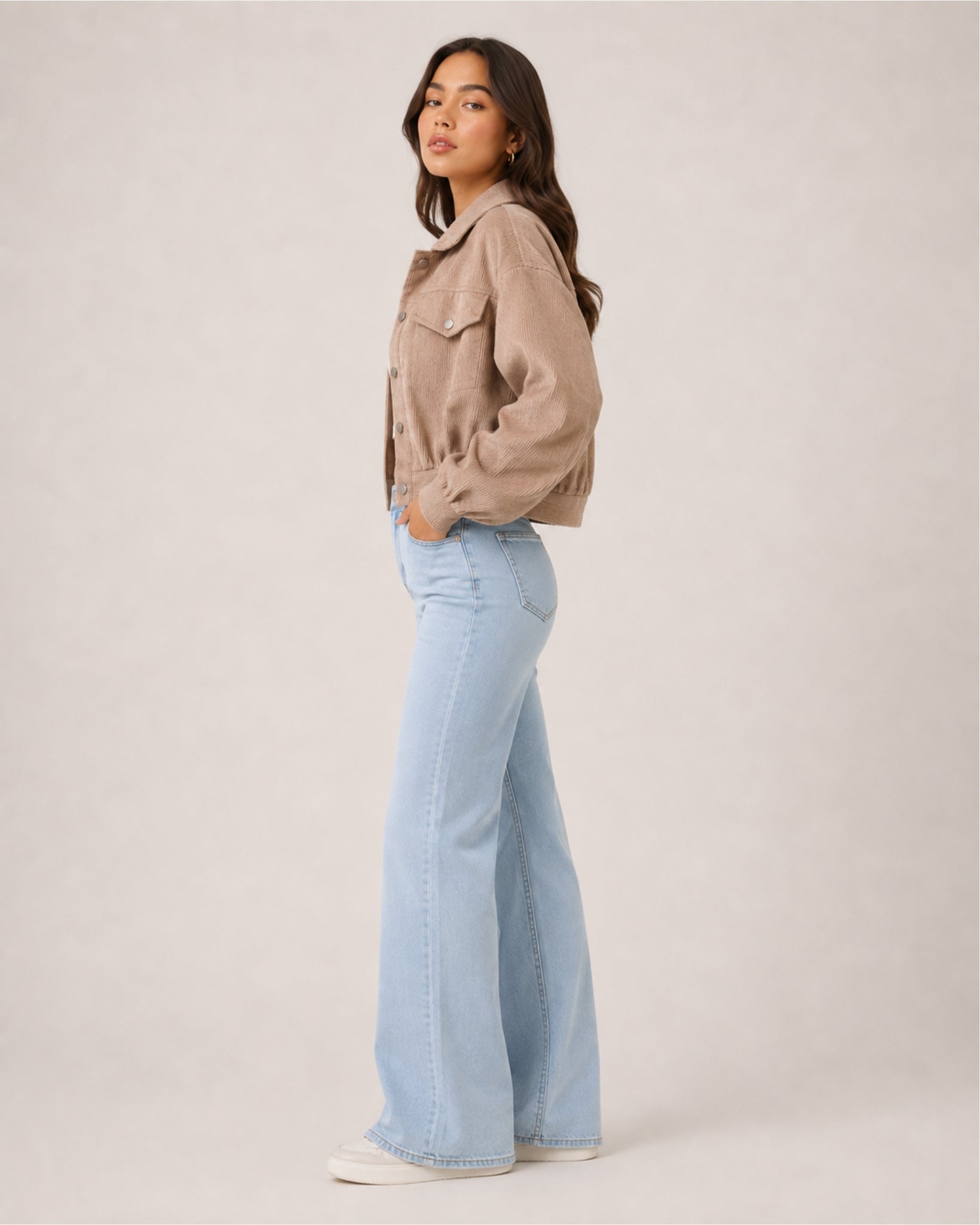 Women's Brown Corduroy Jacket – Cropped Button-Up Style