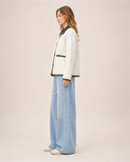Women's Quilted Jacket – Lightweight Contrast Trim Button-Up Coat