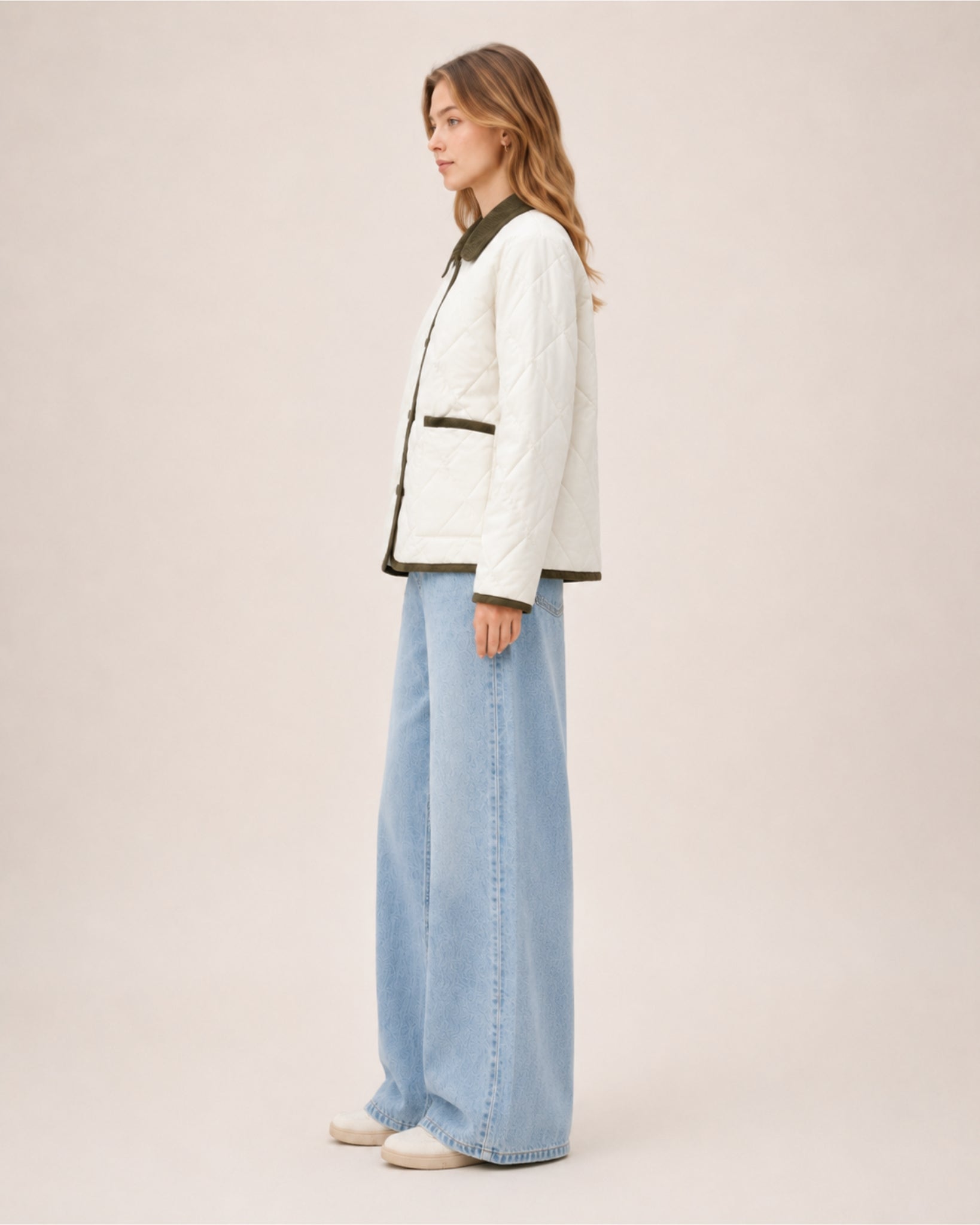 Women's Quilted Jacket – Lightweight Contrast Trim Button-Up Coat