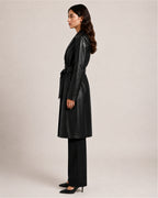 Women's Trench Coat Faux Leather Longline Belted Style