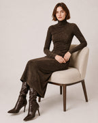 Women's Faux Suede Midi Dress – Long Sleeve