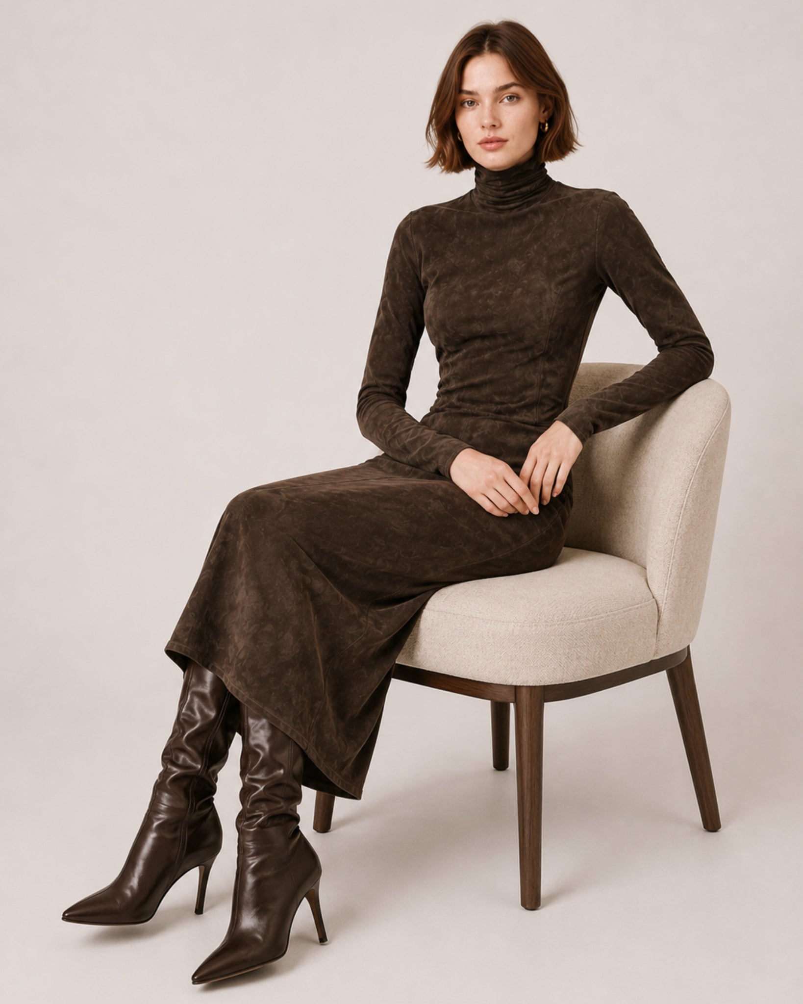 Women's Faux Suede Midi Dress – Long Sleeve