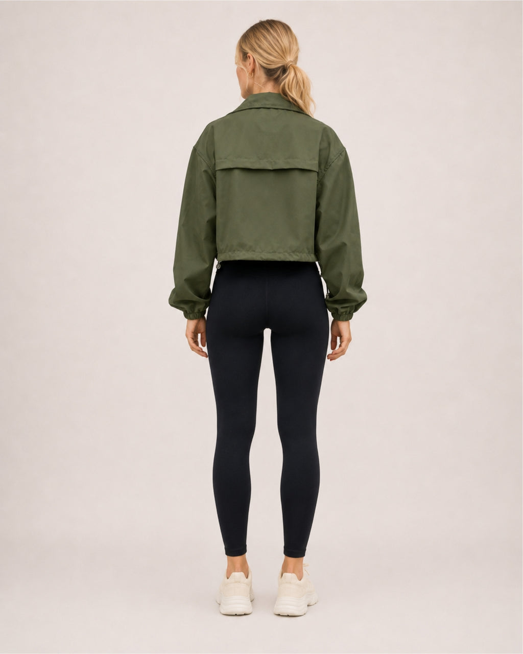 Women's Cropped Utility Jacket with Stand Collar and Chest Pockets