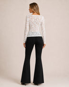 Women's White Lace Long Sleeve Top – Square Neck Lace Top