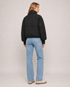 Women's Cropped Puffer Jacket with High Neck and Ribbed Cuffs