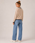 Women's V Neck Collared Knitted Jumper