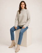 Women's Textured Roll-Neck Jumper with Basketweave Knit