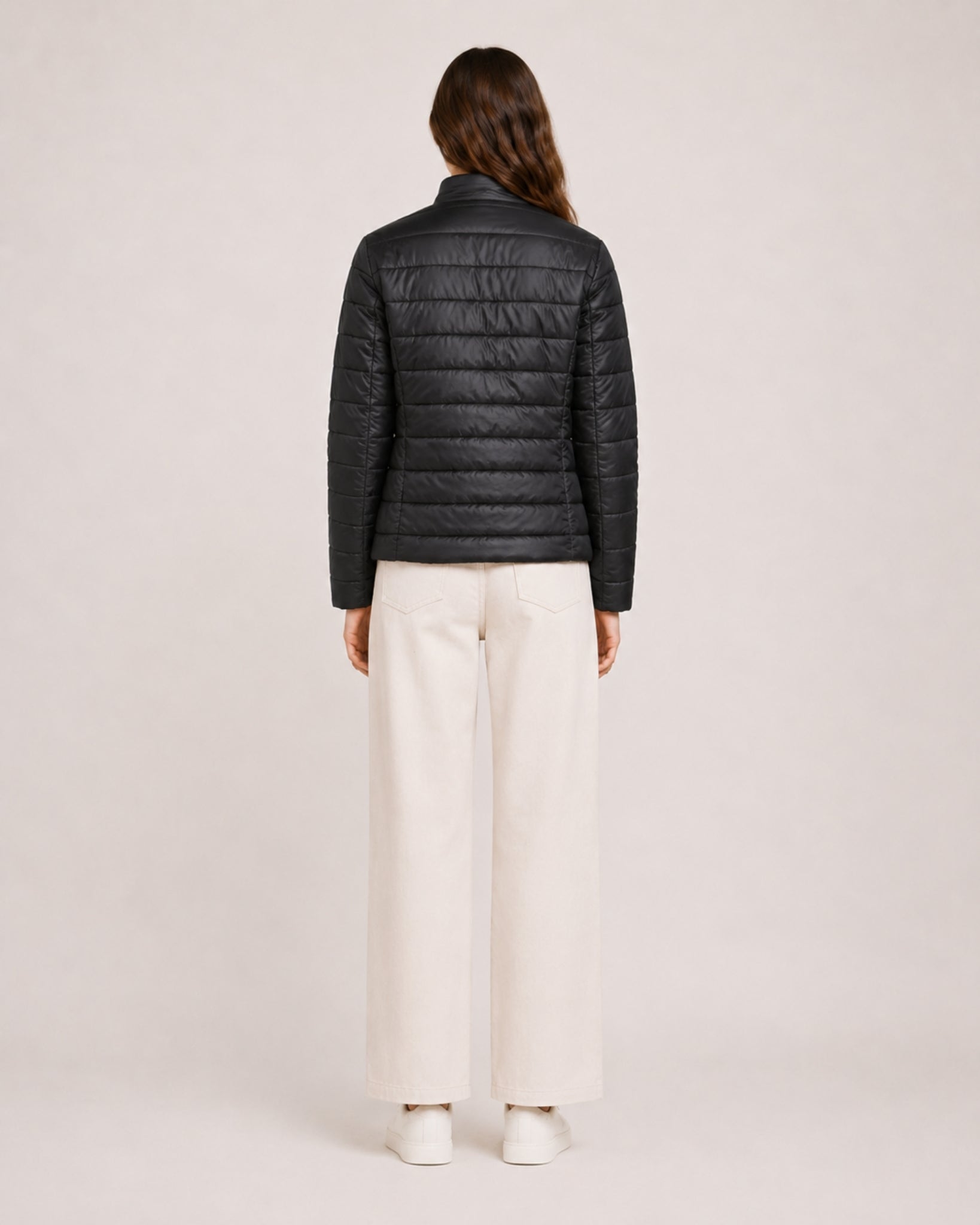 Women's Quilted Puffer Jacket with Stand Collar and Fitted Shape