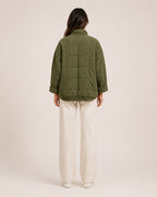 Women's Green Quilted Jacket – Relaxed Zip-Up Style