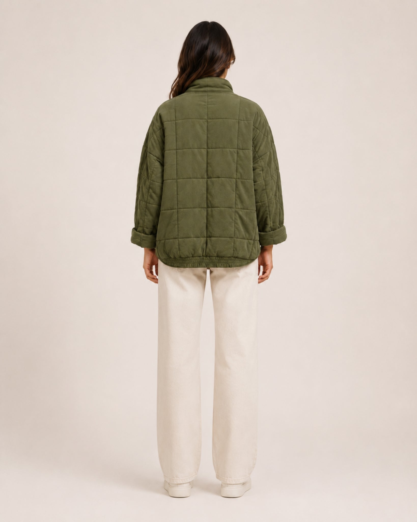 Women's Green Quilted Jacket – Relaxed Zip-Up Style