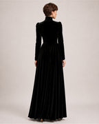Women's Velvet Dress High Neck Long Sleeve A Line Style