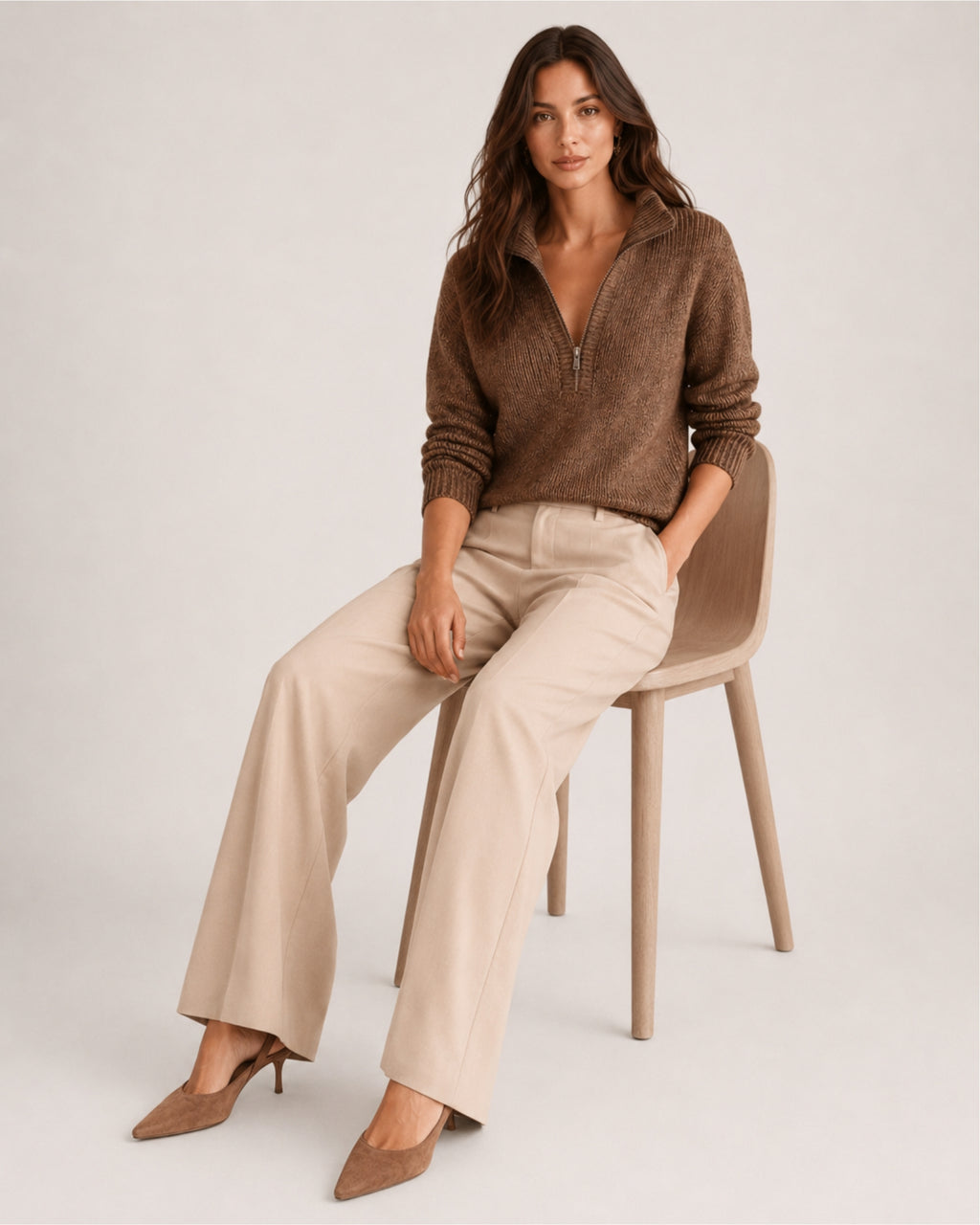 Women's Quarter-Zip Knitted Jumper with Relaxed Fit