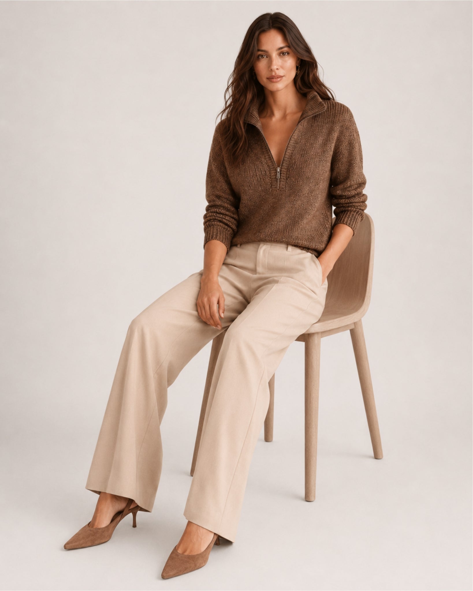 Women's Quarter-Zip Knitted Jumper with Relaxed Fit