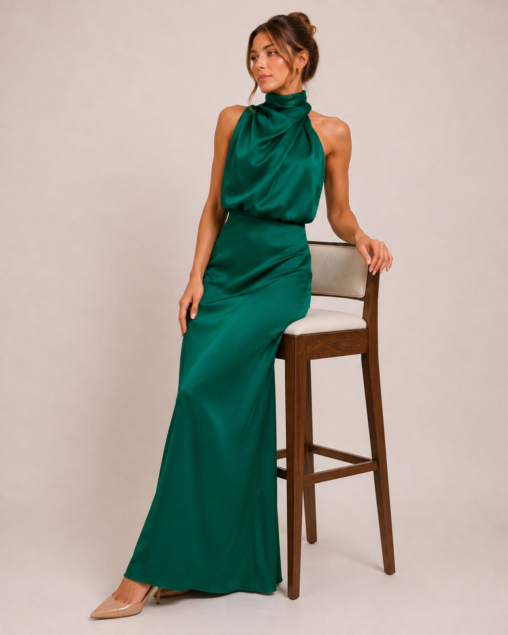 Women's Satin Halter Neck Maxi Dress