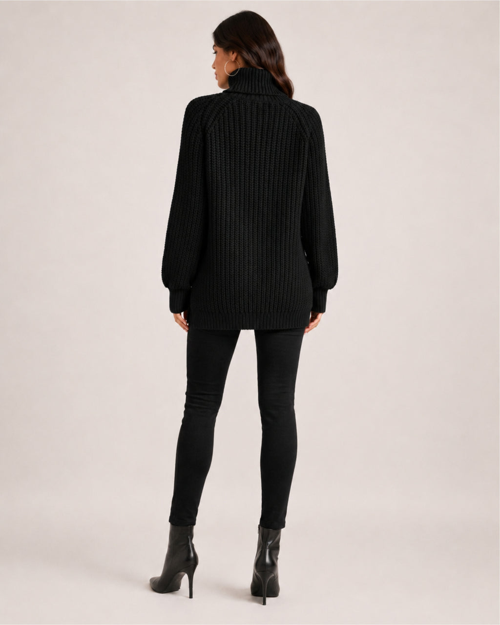 Women's Chunky Knit Roll Neck Jumper with Side Splits