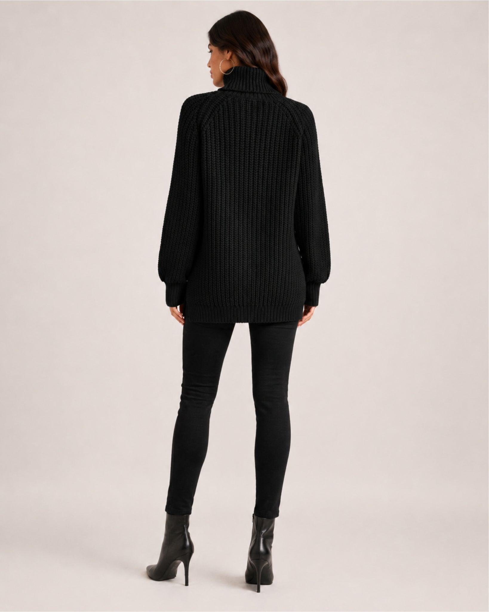 Women's Chunky Knit Roll Neck Jumper with Side Splits