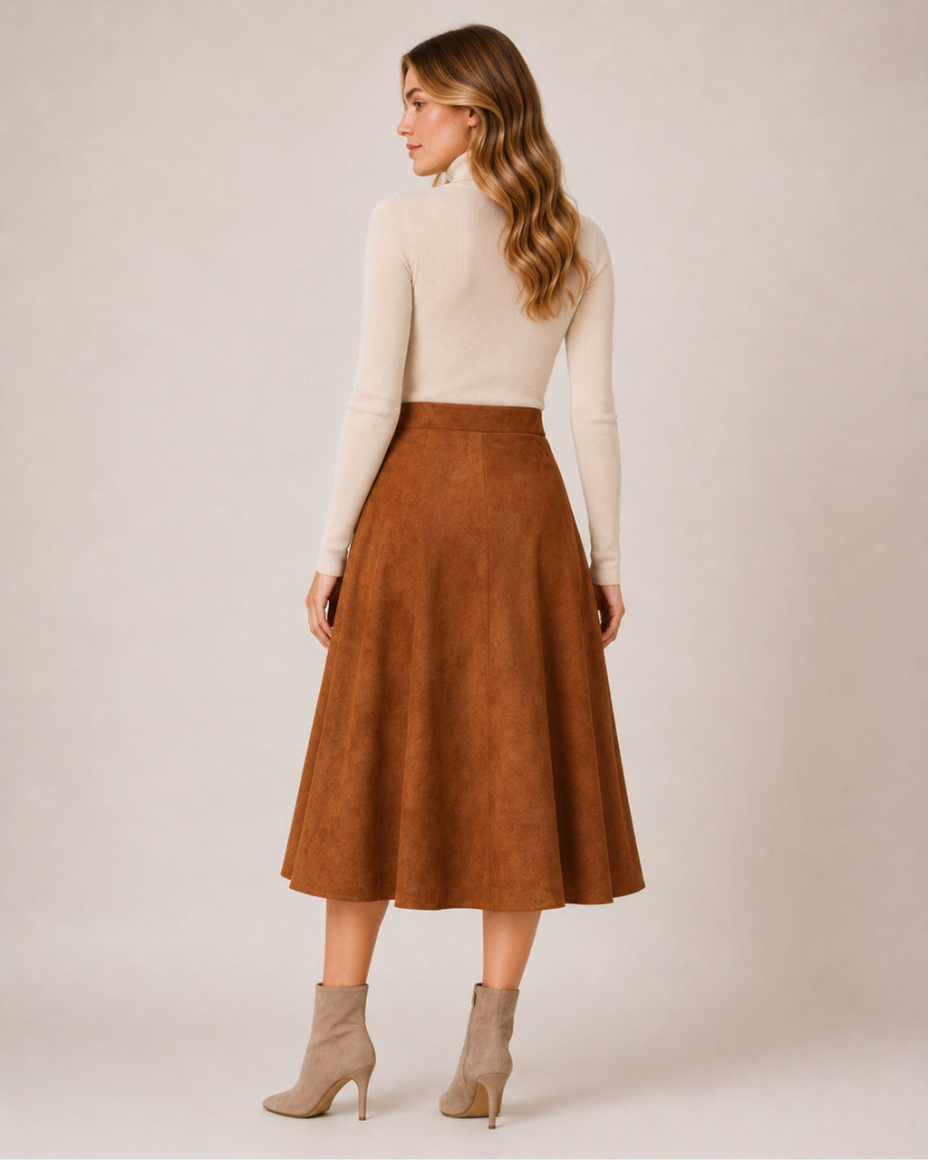 Women's Faux Suede Ruffle Midi Skirt
