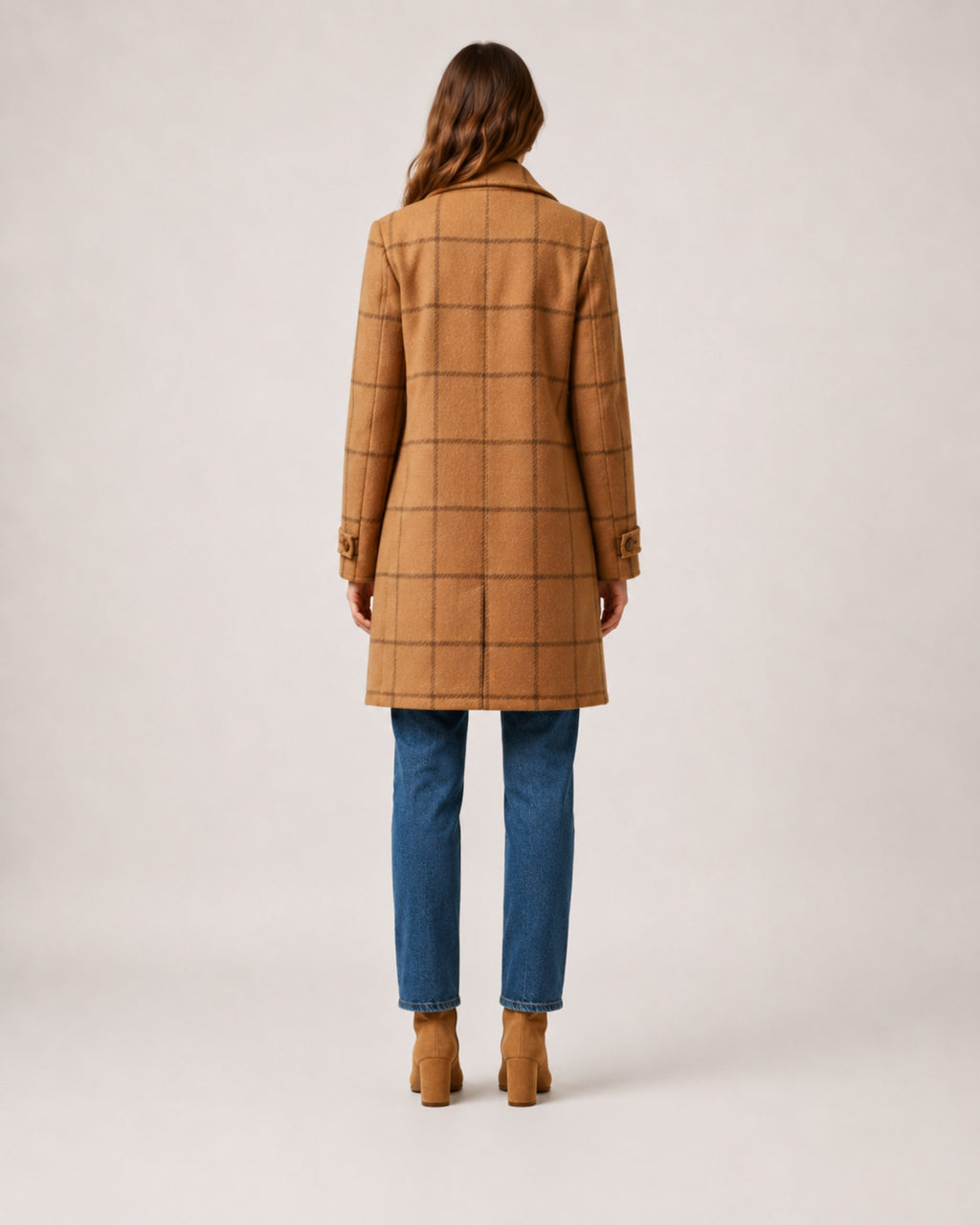 Women's Checked Coat Long Tailored Button Front Style
