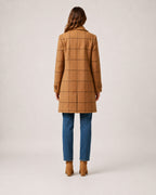 Women's Checked Coat Long Tailored Button Front Style