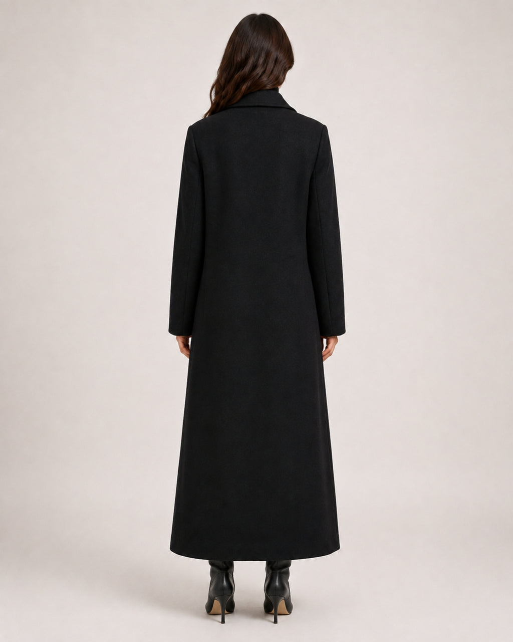 Women's Black Overcoat Long Double Breasted Tailored Style