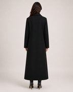 Women's Black Overcoat Long Double Breasted Tailored Style