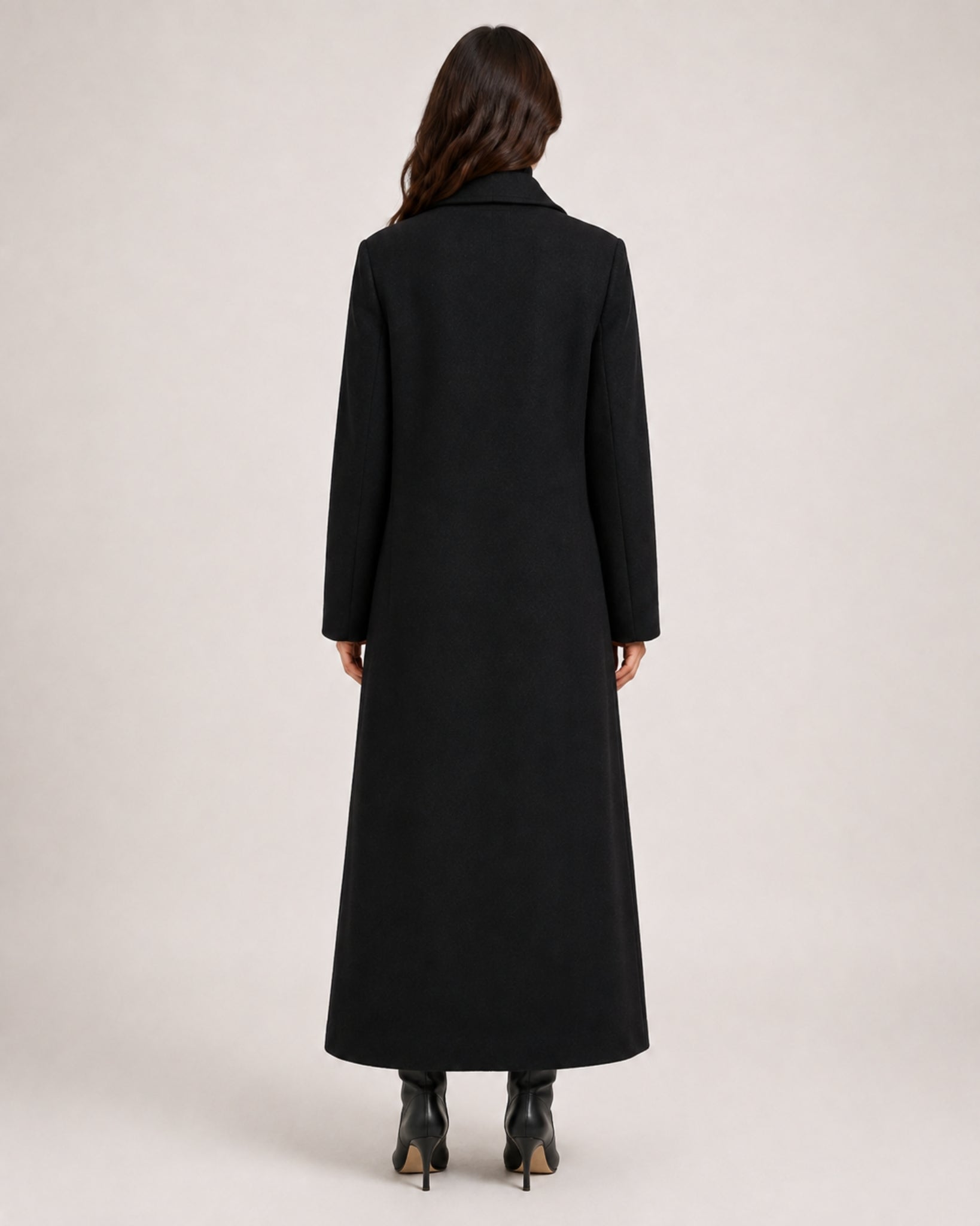 Women's Black Overcoat Long Double Breasted Tailored Style