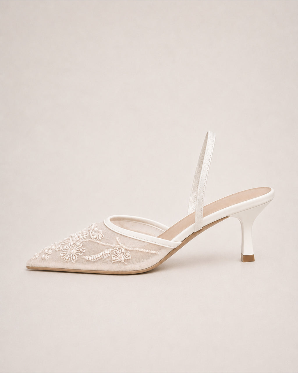 Women's Pointed Toe Slingback Heels with Embroidered Mesh