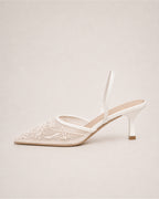 Women's Pointed Toe Slingback Heels with Embroidered Mesh