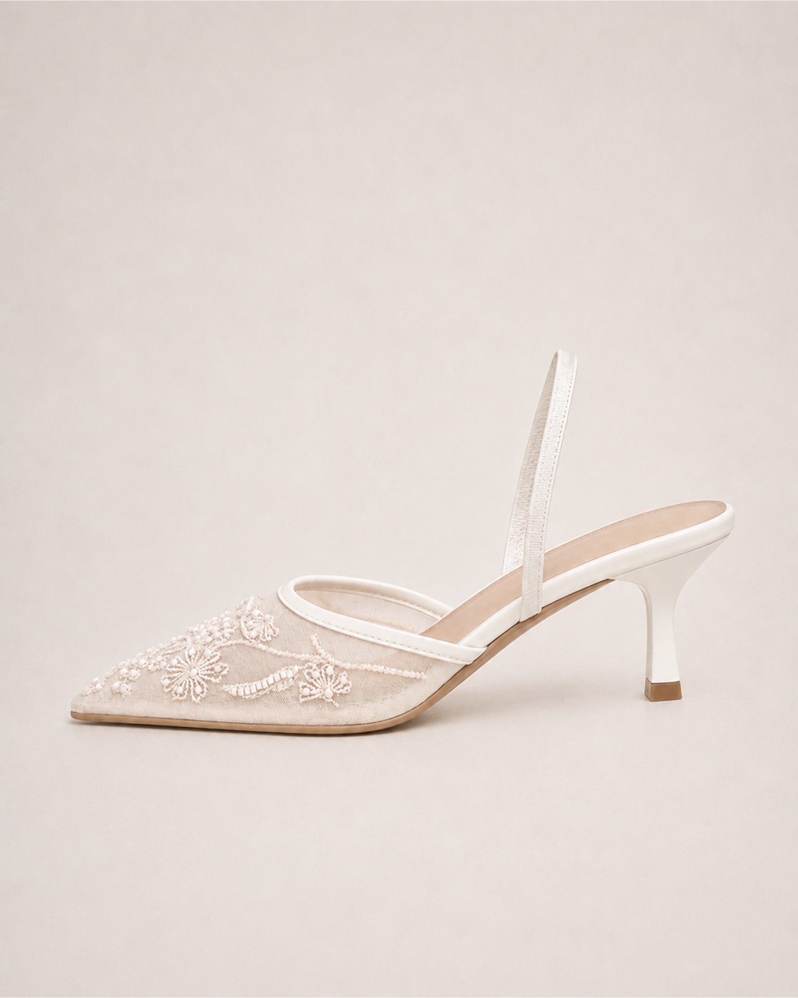 Women's Pointed Toe Slingback Heels with Embroidered Mesh