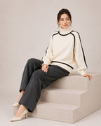 Women's Oversized Turtleneck Jumper with Contrast Trim