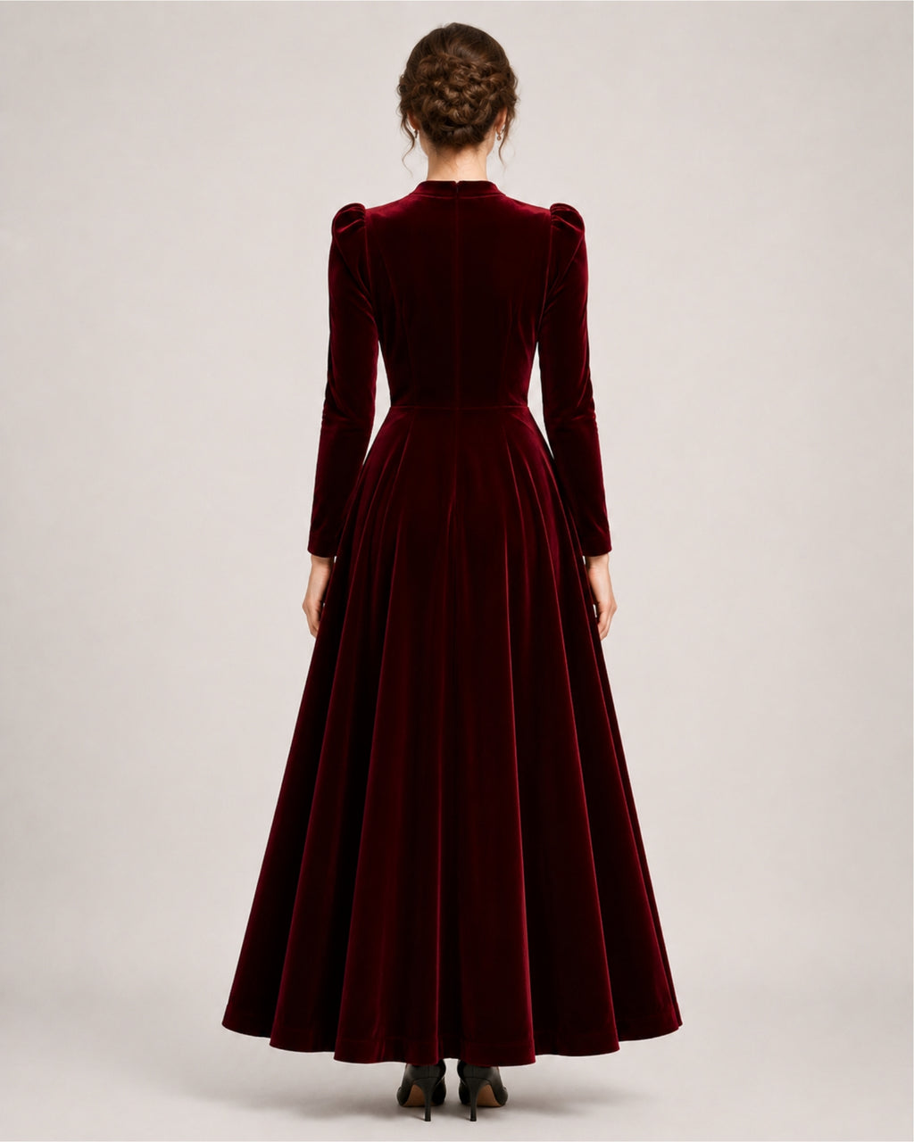 Women's Velvet Dress Midi Long Sleeve A Line Style