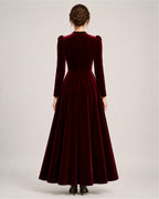 Women's Velvet Dress Midi Long Sleeve A Line Style