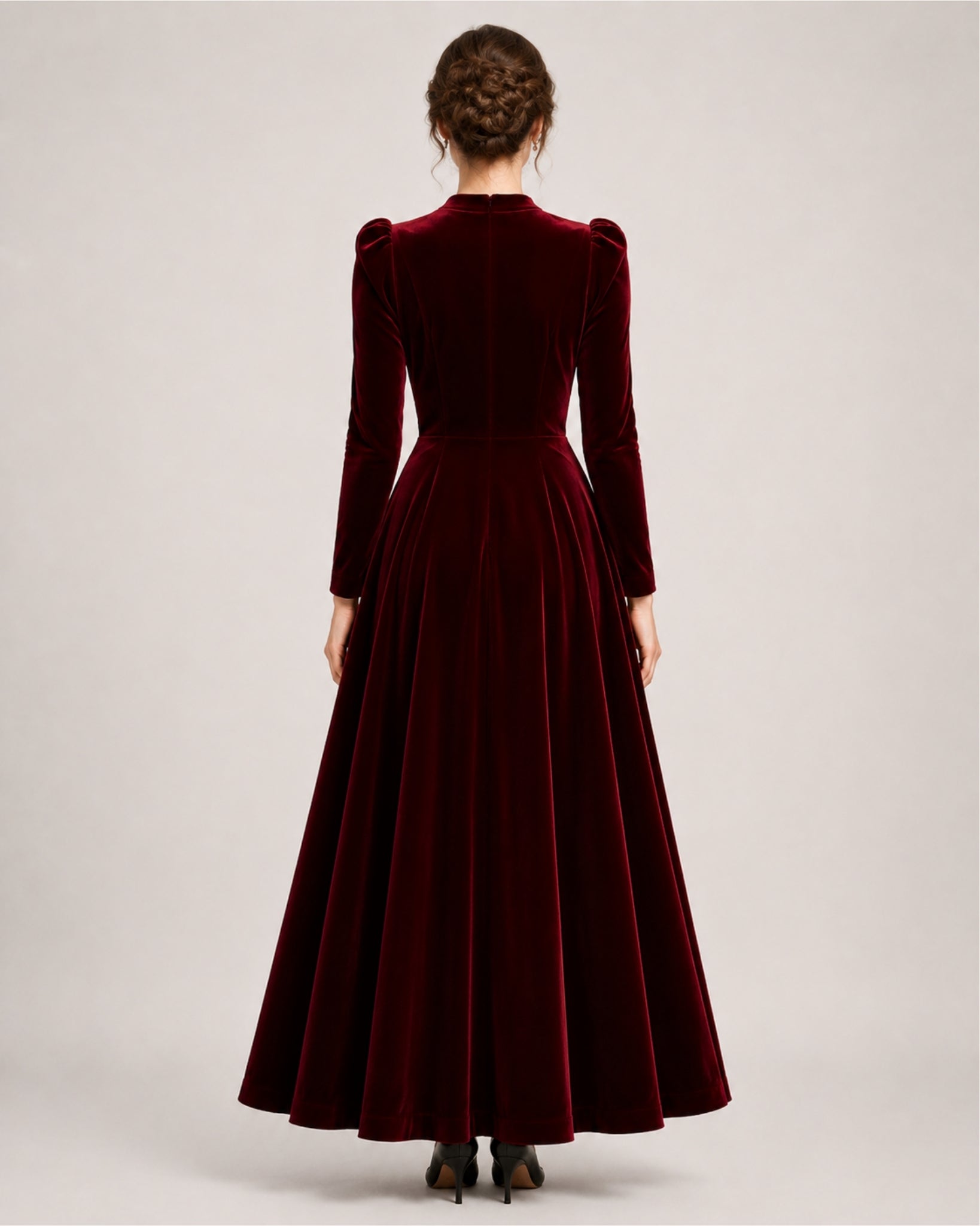 Women's Velvet Dress Midi Long Sleeve A Line Style