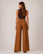Women's Brown Wide Leg Trousers – Faux Suede