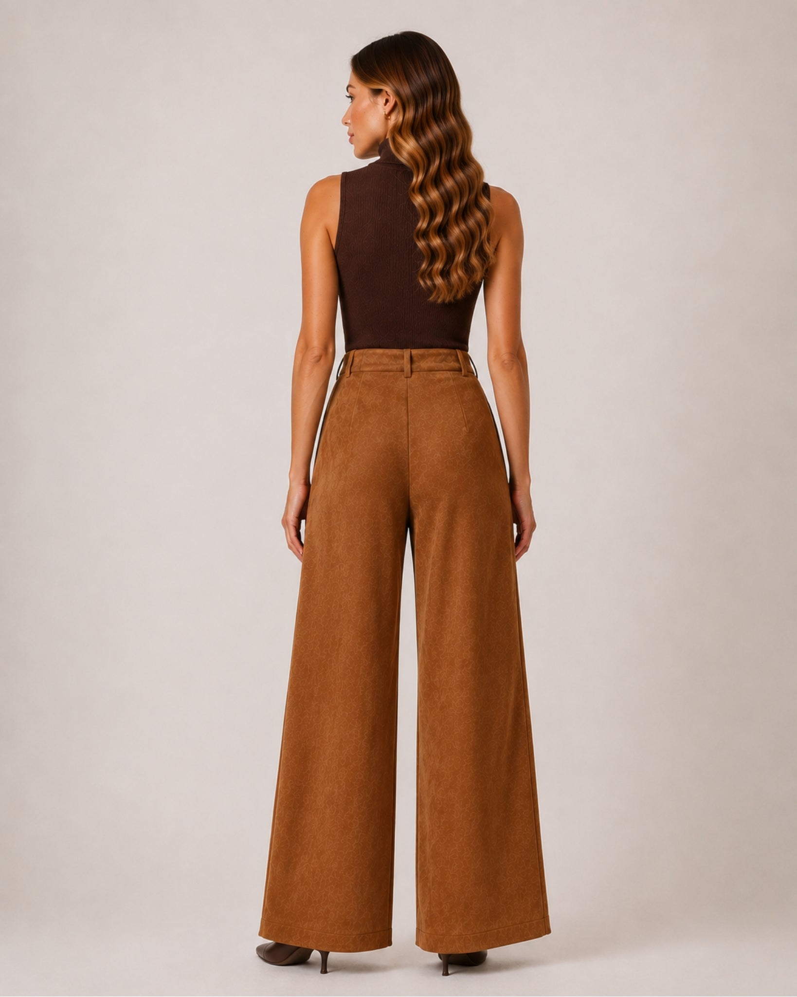 Women's Brown Wide Leg Trousers – Faux Suede