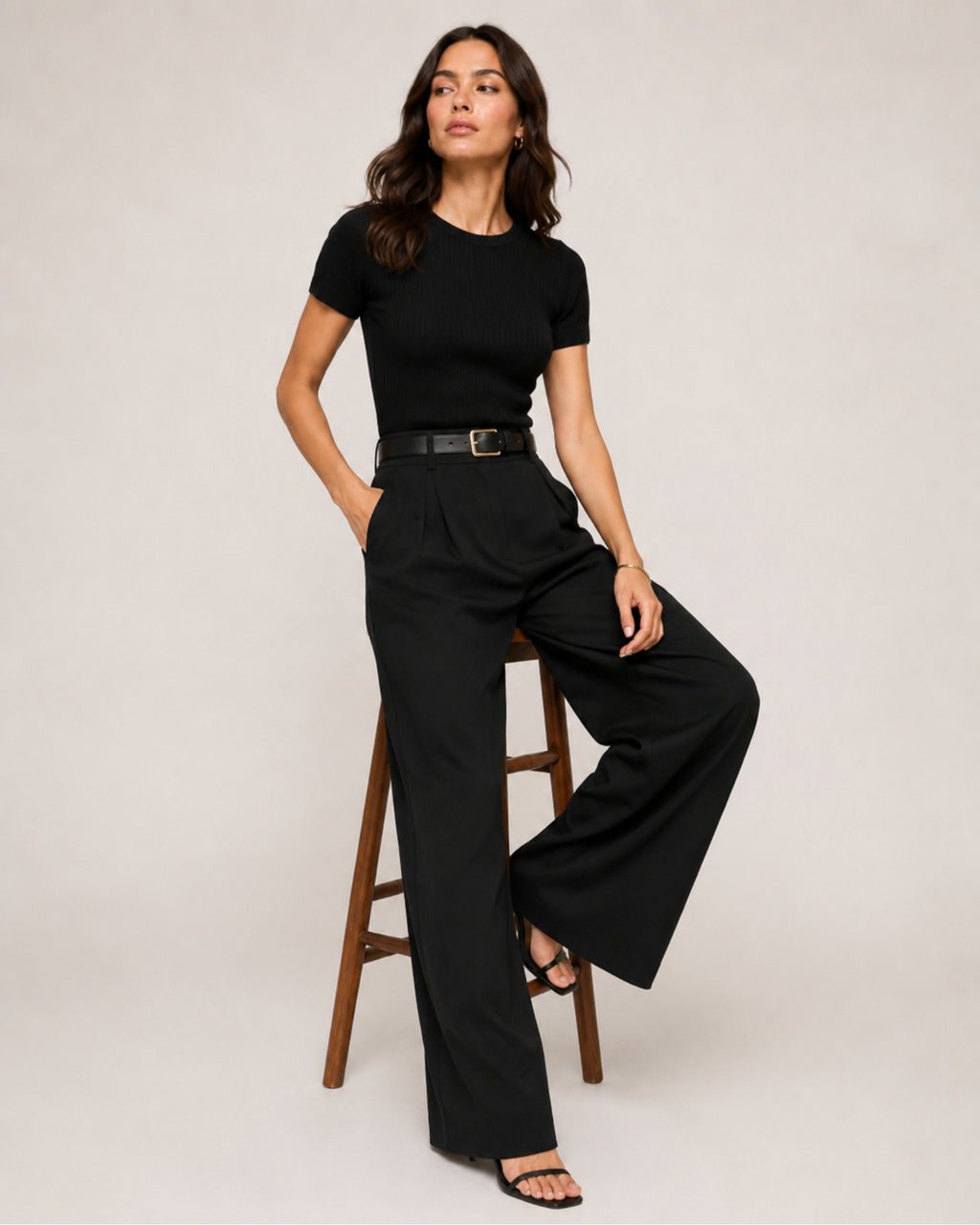 Women's High-Waisted Wide-Leg Tailored Trousers with Front Pleats