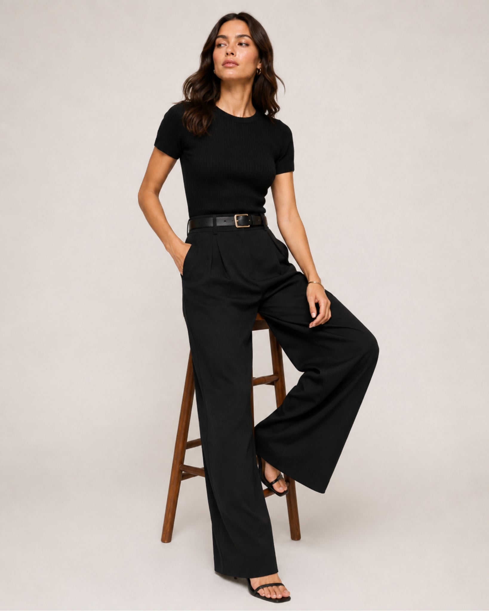Women's High-Waisted Wide-Leg Tailored Trousers with Front Pleats