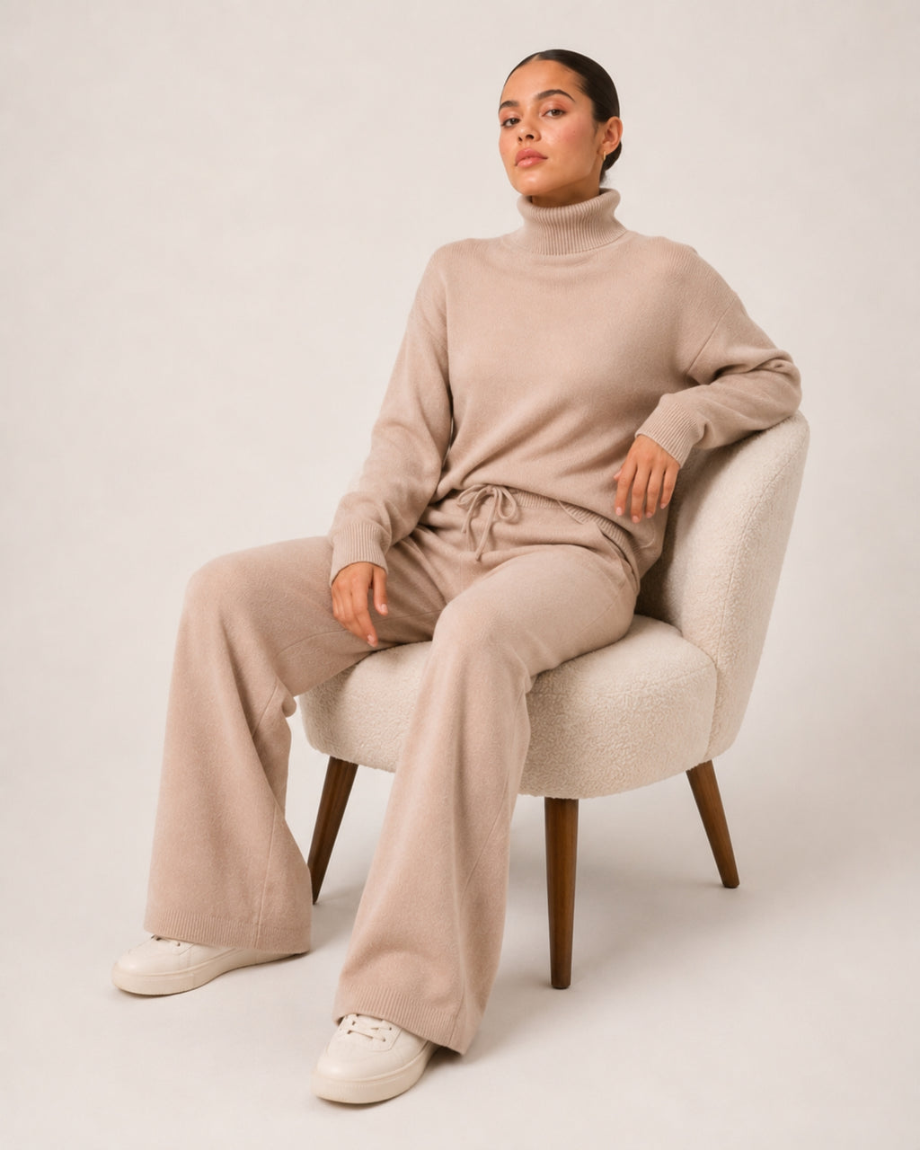 Women's Knitted Co-Ord Set with Wide Leg Trousers