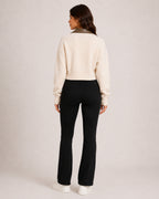 Women's Cropped Zip-Up Cardigan with Contrast Collar