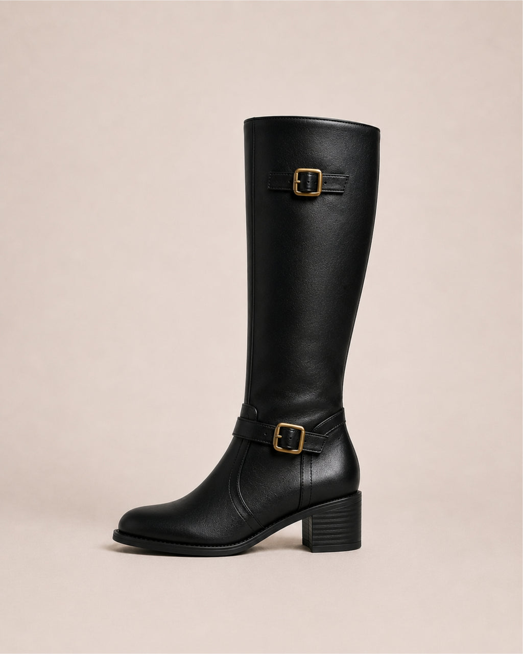 Women's Knee High Riding Boots with Buckle Detail
