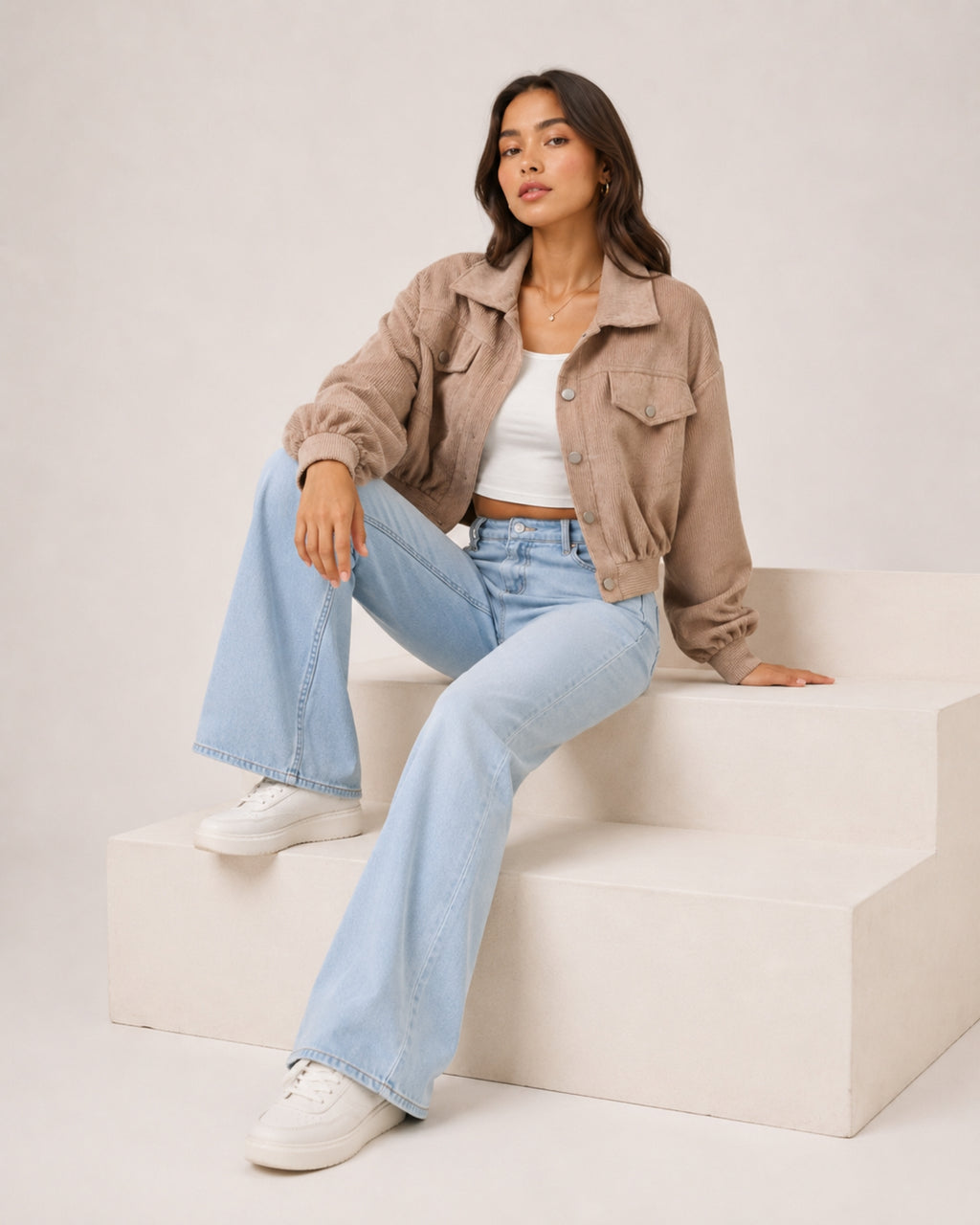 Women's Brown Corduroy Jacket – Cropped Button-Up Style