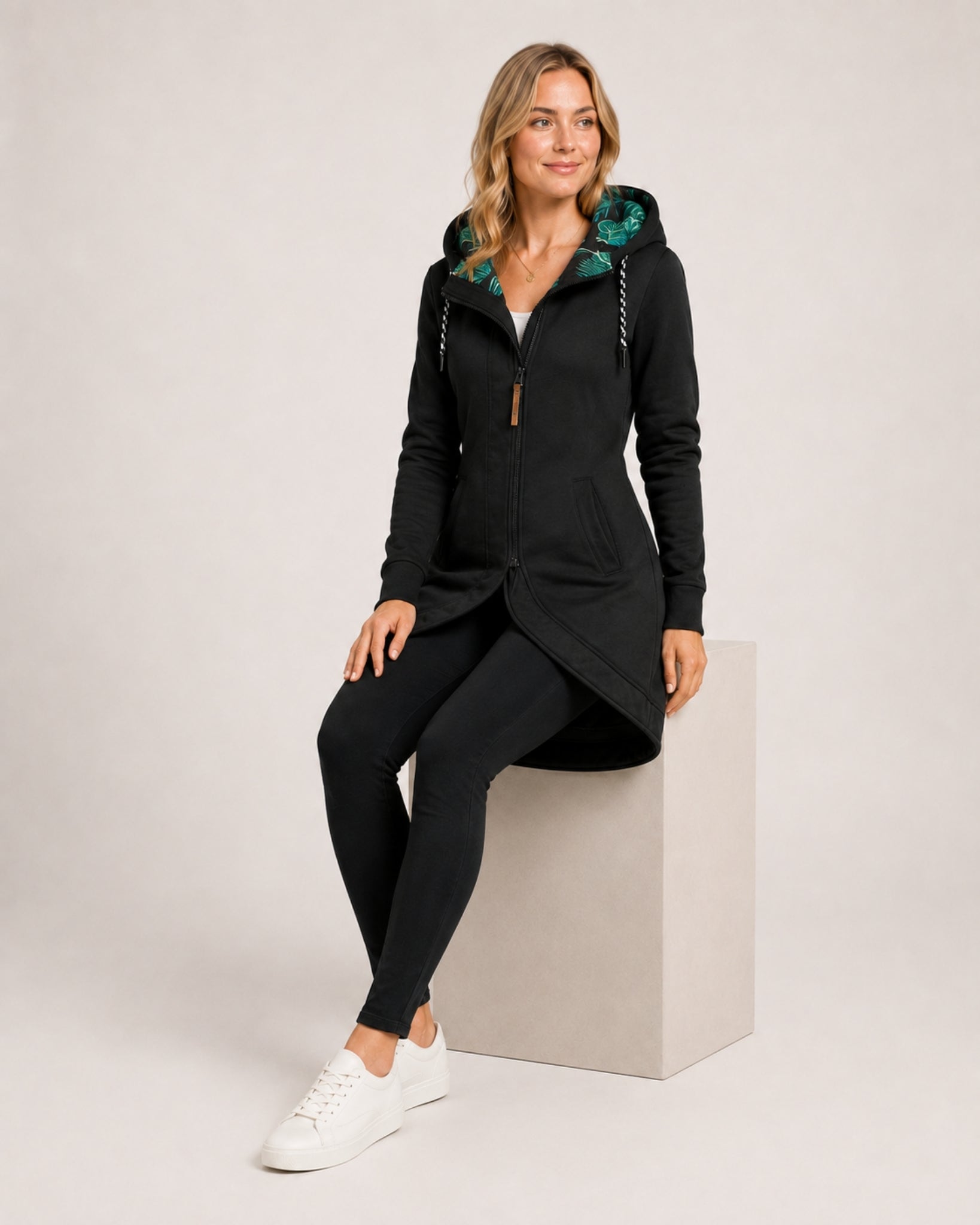Women's Waterproof Coat Long Hooded Zip Front Style