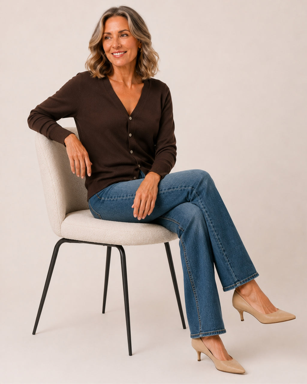 Women's Black V-Neck Button-Up Cardigan