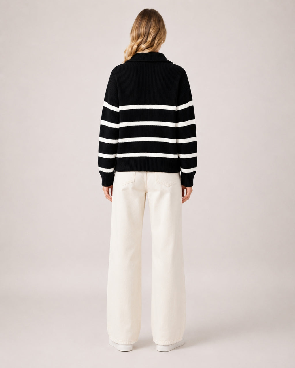 Women's Striped Jumper Half Zip Collared Knit Style