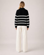 Women's Striped Jumper Half Zip Collared Knit Style